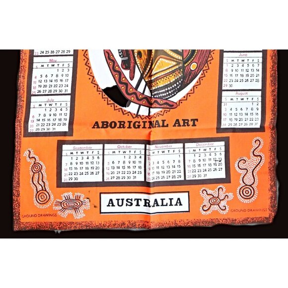 Retro Vintage Calendar 1975 Aboriginal Art of Australia Tea Towel Souvenir - Picture 4 of 4